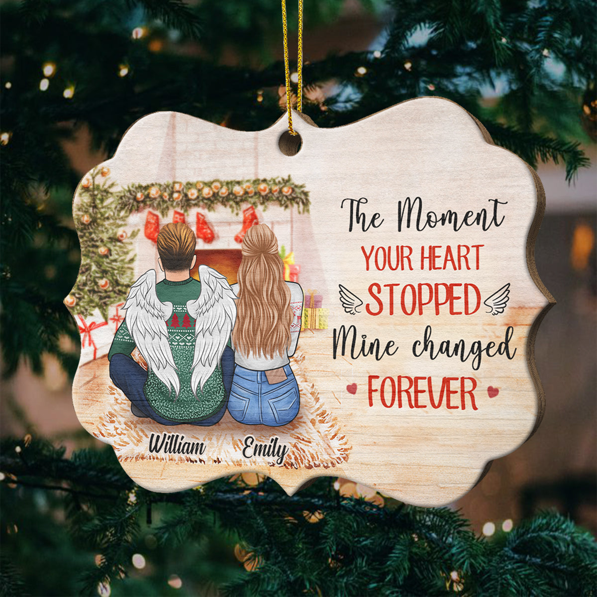 Half Of My Heart Is In Heaven With My Angel - Missing You Always - Gift For Couples, Personalized Shaped Ornament.