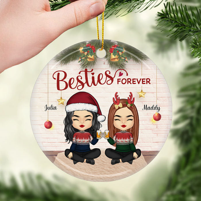 Nous sommes les meilleurs amis pour toujours et à jamais - Décoration de Noël en céramique ronde personnalisée - Cadeau pour meilleure amie, meilleure amie, sœur, cadeau d'anniversaire pour meilleure amie et amie, cadeau de Noël
