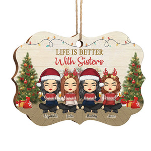 Avec des sœurs, la vie est toujours meilleure - Décoration de Noël en bois personnalisée en forme de Benelux - Cadeau pour meilleure amie, meilleure amie, sœur, cadeau d'anniversaire pour meilleure amie et amie, cadeau de Noël