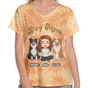 Meilleure maman de chien au monde - T-shirt col V personnalisé - Cadeau pour les amoureux des animaux