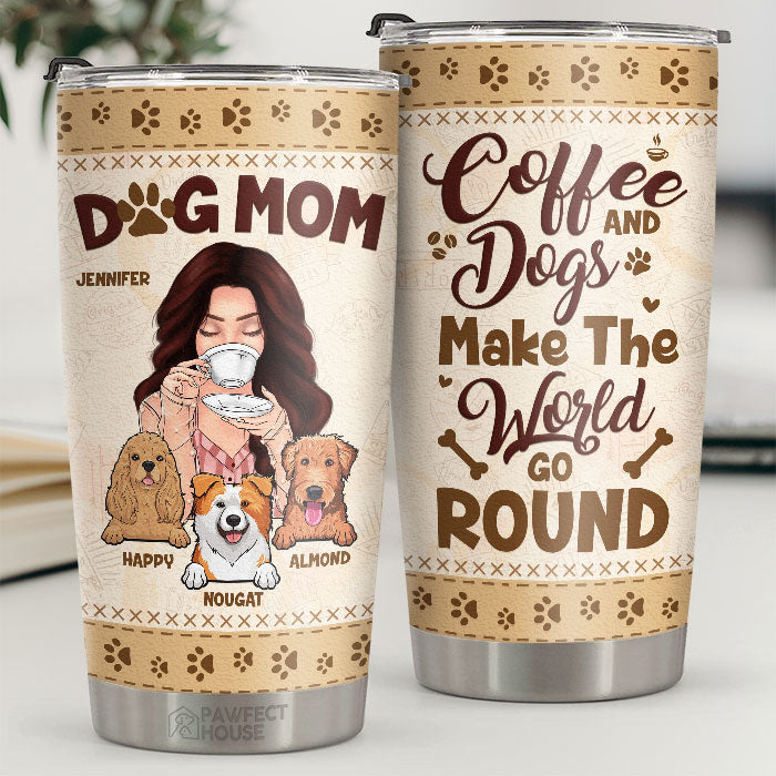 Maman chien, le café et les chiens font tourner le monde - Gobelet personnalisé - Cadeau pour amoureux des chiens, propriétaires de chiens, cadeau pour chien, cadeau pour amoureux des animaux