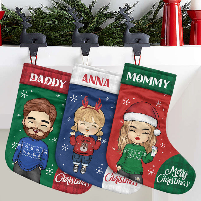 Le réveillon de Noël est une soirée familiale ! Chaussette de Noël personnalisée ! Cadeau pour la famille, cadeau de Noël