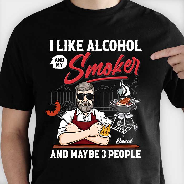 J'aime l'alcool et mon fumeur - T-shirt unisexe personnalisé, sweat à capuche - Cadeau pour papa, grand-père