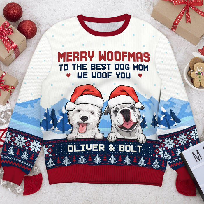 Joyeux Noël au meilleur papa et à la meilleure maman de chien - Sweat-shirt de Noël unisexe personnalisé, sweat-shirt en laine, sweat-shirt imprimé intégral - Cadeau pour les amoureux des chiens, les amoureux des animaux, cadeau de Noël