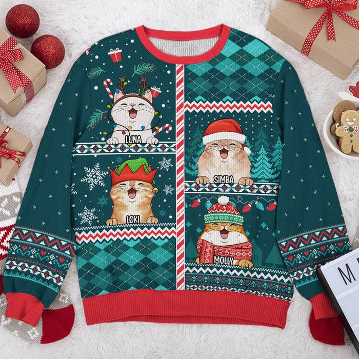 Joyeux Noël ! Sweat-shirt personnalisé avec inscription « Chat » - Pull unisexe en laine - Cadeau de Noël pour les propriétaires et les amoureux des animaux