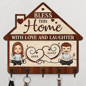 Bénissez cette maison avec amour et rires - Porte-clés personnalisé, porte-clés - Cadeau pour couple, mari et femme, anniversaire, fiançailles, mariage, cadeau de mariage