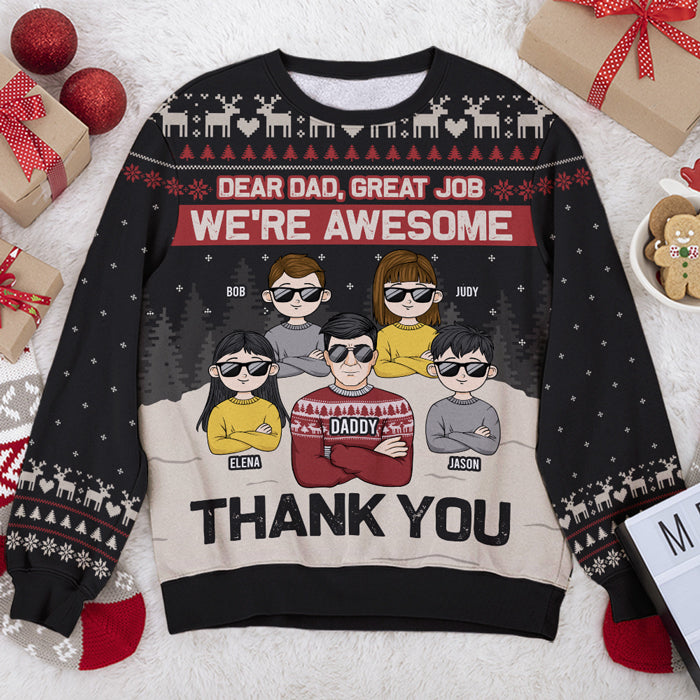 Cher papa, bon travail, merci - Sweat-shirt de Noël unisexe personnalisé, sweat-shirt en laine, sweat-shirt imprimé intégral - Cadeau pour papa, cadeau de Noël