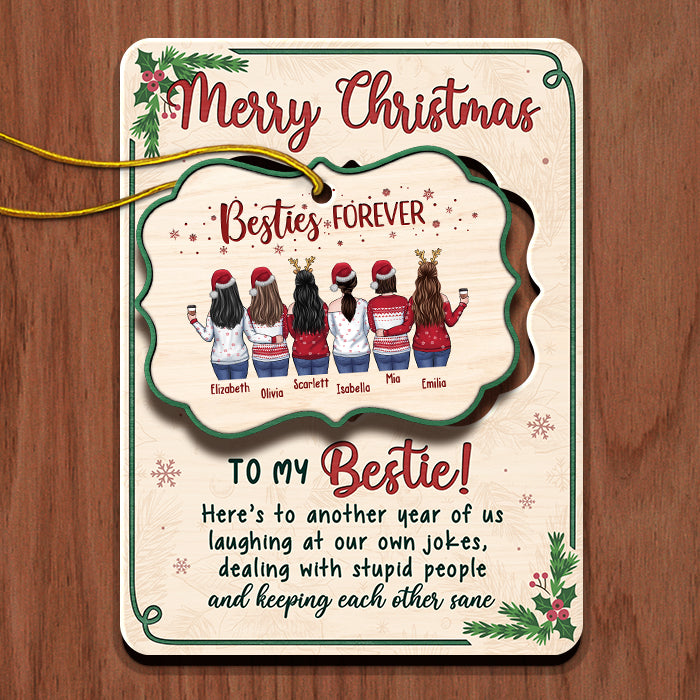 Voici une autre année où nous rions de nos propres blagues - Carte de Noël en bois personnalisée avec ornement pop-out - Cadeau pour meilleure amie, meilleure amie, sœur, cadeau d'anniversaire pour meilleure amie et amie, cadeau de Noël