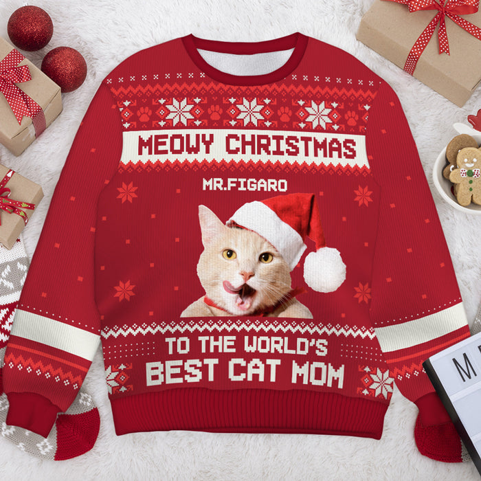 Joyeux Noël pour le meilleur papa chat et la meilleure maman chat - Sweat-shirt de Noël unisexe personnalisé, en laine, imprimé intégral - Télécharger une image, cadeau pour les amoureux des chats, les amoureux des animaux, cadeau de Noël