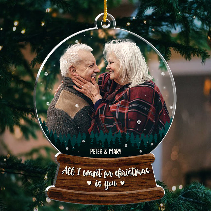 Mon cœur est partout où tu es - Décoration de Noël personnalisée en acrylique en forme de boule de neige - Télécharger une image, cadeau pour couple, mari et femme, anniversaire, fiançailles, mariage, cadeau de mariage, cadeau de Noël