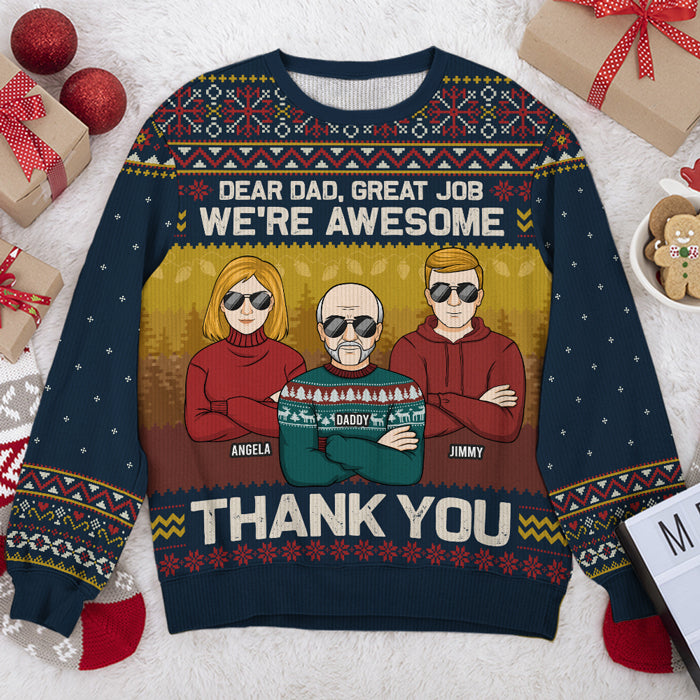 Joyeux Noël et merci papa, nous sommes géniaux - Sweat-shirt moche personnalisé pour la famille - Pull en laine unisexe - Cadeau de Noël pour papa