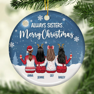 Nous sommes toujours sœurs Joyeux Noël - Décoration de Noël ronde personnalisée en céramique - Cadeau pour meilleure amie, meilleure amie, sœur, cadeau d'anniversaire pour meilleure amie et amie, cadeau de Noël