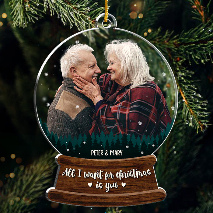 Mon cœur est partout où tu es - Décoration de Noël personnalisée en acrylique en forme de boule de neige - Télécharger une image, cadeau pour couple, mari et femme, anniversaire, fiançailles, mariage, cadeau de mariage, cadeau de Noël