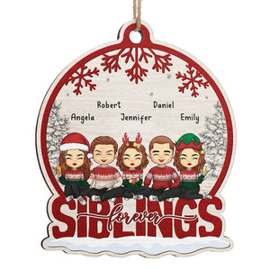 Nous sommes frères et sœurs pour toujours - Ornement personnalisé pour la famille - En forme de boule à neige en bois - Cadeau de Noël pour les membres de la famille