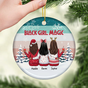 Black Girl Magic - Décoration de Noël ronde personnalisée en céramique - Cadeau pour meilleure amie, meilleure amie, sœur, cadeau d'anniversaire pour meilleure amie et amie, cadeau de Noël