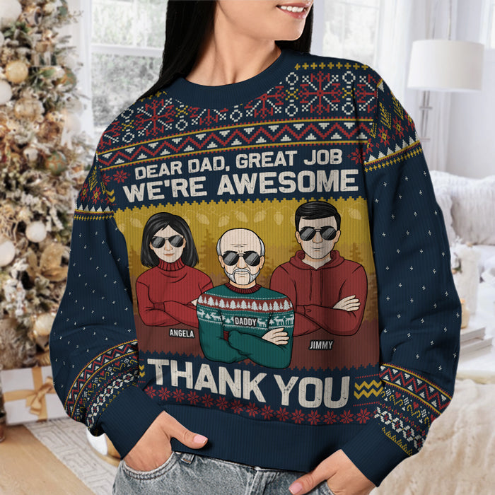 Joyeux Noël et merci papa, nous sommes géniaux - Sweat-shirt moche personnalisé pour la famille - Pull en laine unisexe - Cadeau de Noël pour papa