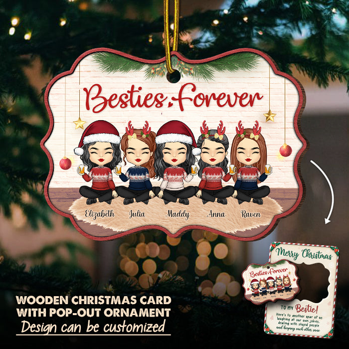 Joyeux Noël, une autre année où nous sommes meilleurs amis - Carte de Noël personnalisée en bois avec ornement amovible - Cadeau pour meilleure amie, meilleure amie, sœur, cadeau d'anniversaire pour meilleure amie et amie, cadeau de Noël