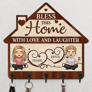 Bénissez cette maison avec amour et rires - Porte-clés personnalisé, porte-clés - Cadeau pour couple, mari et femme, anniversaire, fiançailles, mariage, cadeau de mariage