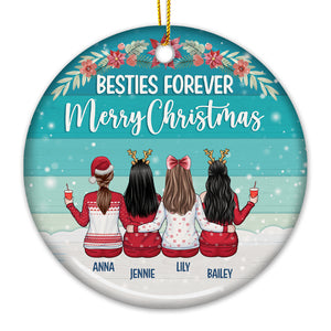 Besties Forever Merry Christmas - Personalized Custom Round Shaped Ceramic Christmas Ornament - Gift For Bestie, Best Friend, Sister, Birthday Gift For Bestie And Friend, Christmas Gift