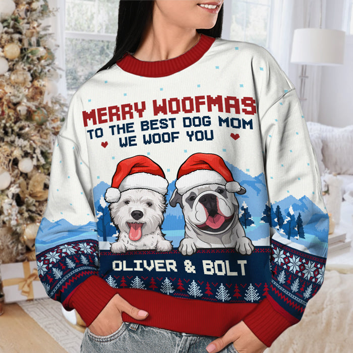 Joyeux Noël au meilleur papa et à la meilleure maman de chien - Sweat-shirt de Noël unisexe personnalisé, sweat-shirt en laine, sweat-shirt imprimé intégral - Cadeau pour les amoureux des chiens, les amoureux des animaux, cadeau de Noël