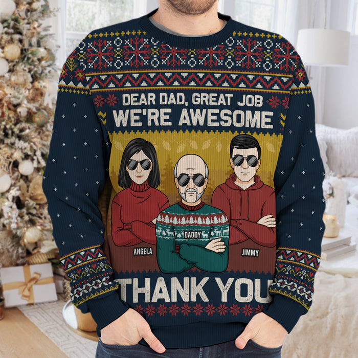 Joyeux Noël et merci papa, nous sommes géniaux - Sweat-shirt moche personnalisé pour la famille - Pull en laine unisexe - Cadeau de Noël pour papa