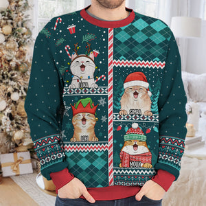 Joyeux Noël ! Sweat-shirt personnalisé avec inscription « Chat » - Pull unisexe en laine - Cadeau de Noël pour les propriétaires et les amoureux des animaux