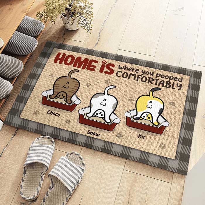 La maison est là où vous avez fait caca confortablement - Tapis décoratif personnalisé - Cadeau pour les amoureux des animaux, les propriétaires d'animaux, cadeau pour animaux de compagnie
