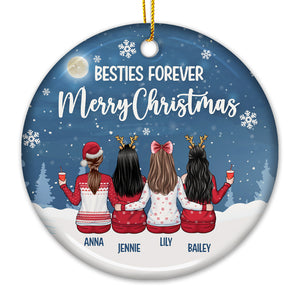 We're Besties Forever Merry Christmas - Personalized Custom Round Shaped Ceramic Christmas Ornament - Gift For Bestie, Best Friend, Sister, Birthday Gift For Bestie And Friend, Christmas Gift