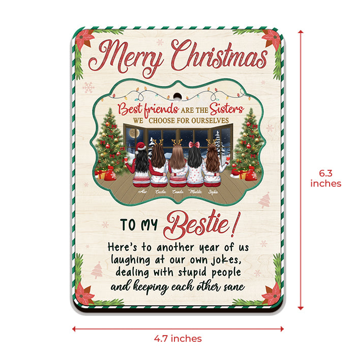 Une autre année où nous rions de nos propres blagues - Carte de Noël en bois personnalisée avec ornement amovible - Cadeau pour meilleure amie, meilleure amie, sœur, cadeau d'anniversaire pour meilleure amie et amie, cadeau de Noël