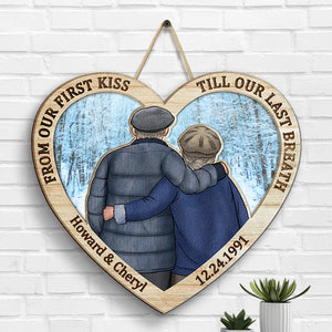 Panneau en bois personnalisé « Jusqu'à notre premier baiser » - Cadeau pour couple, mari et femme