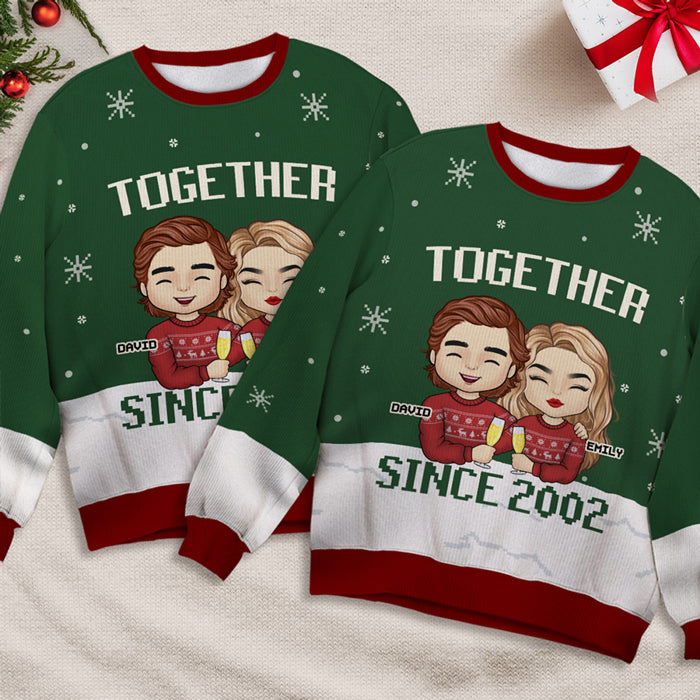 Together Since - Personalized Custom Unisex Wool Ugly Christmas Sweatshirt, All-Over-Print Sweatshirt - Gift For Couple, Husband Wife, Anniversary, Engagement, Wedding, Marriage Gift, Christmas Gift