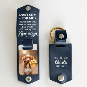 Je peux voler avec mes nouvelles ailes - Porte-clés personnalisé en cuir PU - Télécharger une image, un cadeau commémoratif, un cadeau de condoléances