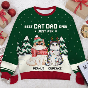 Meilleur papa chat de tous les temps - Sweat-shirt de Noël unisexe personnalisé et moche, sweat-shirt en laine, sweat-shirt imprimé intégral - Cadeau pour les amoureux des chats, les amoureux des animaux, cadeau de Noël