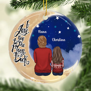 Je t'aime jusqu'à la lune et retour - Décoration de Noël ronde personnalisée en céramique - Cadeau pour grand-mère, grands-parents, cadeau de Noël