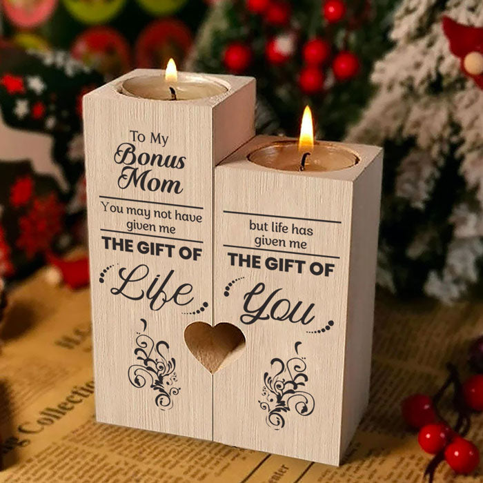 À ma maman bonus, la vie m'a offert le cadeau de toi - Bougeoir familial - Cadeau de Noël pour maman