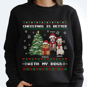 Noël est meilleur avec mon chien - T-shirt unisexe personnalisé, sweat à capuche, sweat-shirt - Cadeau pour les amoureux des animaux, cadeau de Noël