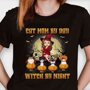 I'm A Cat Mom By Day, Witch By Night - Personalized Unisex T-Shirt, Hoodie, Sweatshirt - Gift For Witches, Gift For Pet Lovers, Halloween Gift