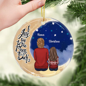 Je t'aime jusqu'à la lune et retour - Décoration de Noël ronde personnalisée en céramique - Cadeau pour grand-mère, grands-parents, cadeau de Noël
