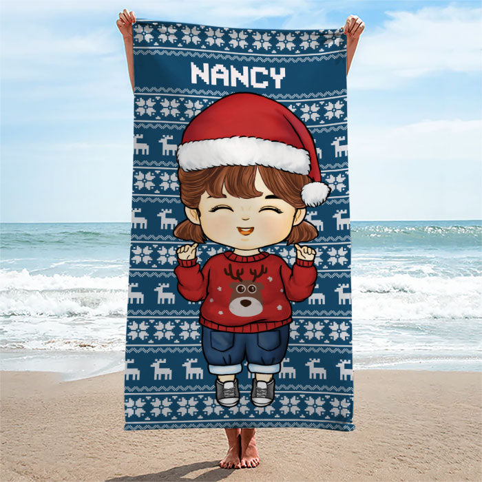 Noël arrive en ville - Serviette de plage personnalisée - Cadeau pour la famille, cadeau pour les enfants, cadeau de Noël