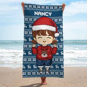 Noël arrive en ville - Serviette de plage personnalisée - Cadeau pour la famille, cadeau pour les enfants, cadeau de Noël