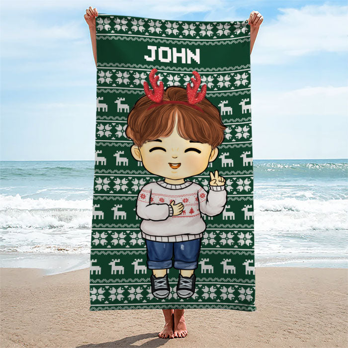 Noël arrive en ville - Serviette de plage personnalisée - Cadeau pour la famille, cadeau pour les enfants, cadeau de Noël