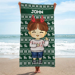 Noël arrive en ville - Serviette de plage personnalisée - Cadeau pour la famille, cadeau pour les enfants, cadeau de Noël
