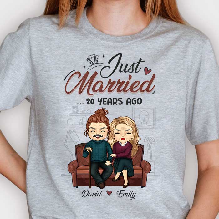 Just Married - T-shirt unisexe personnalisé, sweat à capuche - Cadeau pour couple, mari et femme