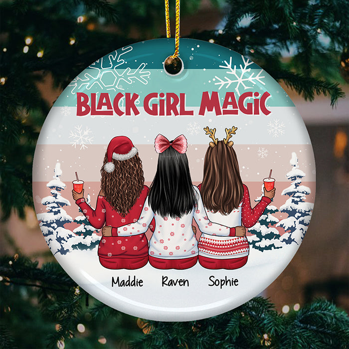 Black Girl Magic - Décoration de Noël ronde personnalisée en céramique - Cadeau pour meilleure amie, meilleure amie, sœur, cadeau d'anniversaire pour meilleure amie et amie, cadeau de Noël