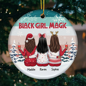 Black Girl Magic - Décoration de Noël ronde personnalisée en céramique - Cadeau pour meilleure amie, meilleure amie, sœur, cadeau d'anniversaire pour meilleure amie et amie, cadeau de Noël