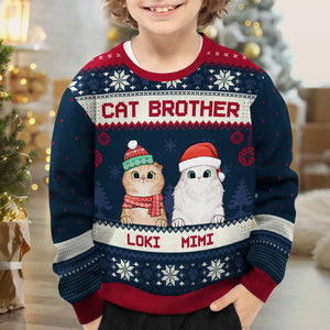 Joyeux Noël, Frère Chat, Sœur Chat - Sweat-shirt de Noël unisexe personnalisé, sweat-shirt en laine, sweat-shirt imprimé intégral - Cadeau pour les amoureux des chats, les amoureux des animaux, cadeau de Noël