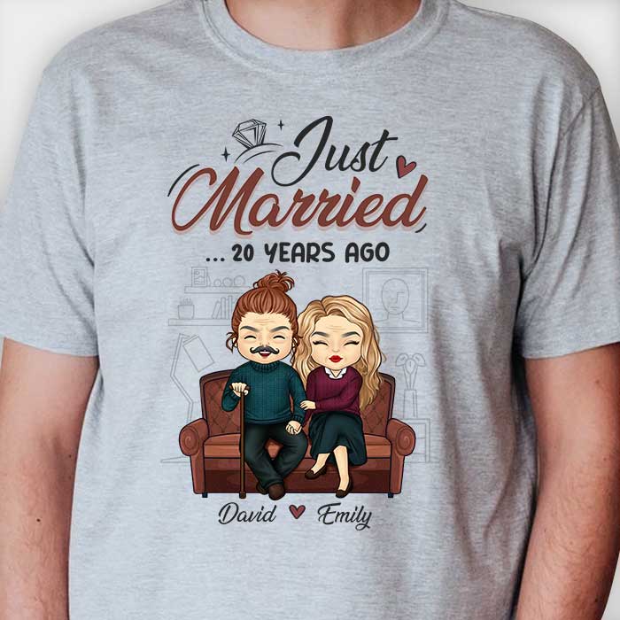 Just Married - T-shirt unisexe personnalisé, sweat à capuche - Cadeau pour couple, mari et femme