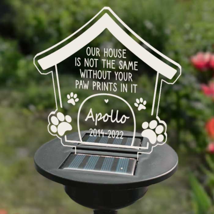 Empreintes de pattes « Sans toi » – Lampe solaire de jardin commémorative personnalisée – Cadeau commémoratif, cadeau de condoléances