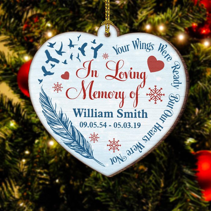 Your Wings Were Ready - Personalized Custom Heart Shaped Wood Christmas Ornament