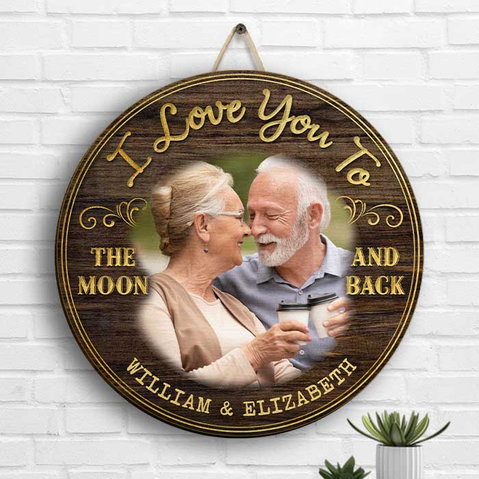 Je t'aime jusqu'à la lune et retour - Panneau en bois personnalisé - Télécharger une image, cadeau pour couple, mari et femme